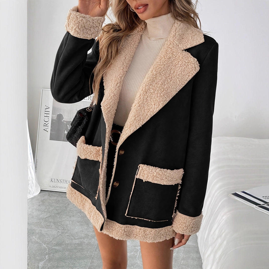 Damen Oversized Teddy-Jacke mit Taschen und weich gefüttertem Kragen EB