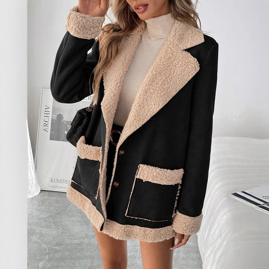 Damen Oversized Teddy-Jacke mit Taschen und weich gefüttertem Kragen EB