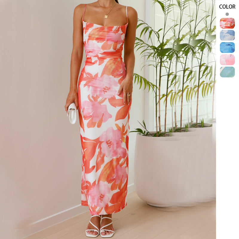 Damen Maxi-Kleid mit ärmellosem Schnitt und elegantem floralem Design EB
