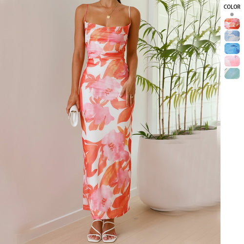 Damen Maxi-Kleid mit ärmellosem Schnitt und elegantem floralem Design EB