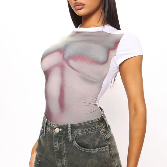 Damen figurbetontes Bodysuit mit modernem Grafikdruck EB