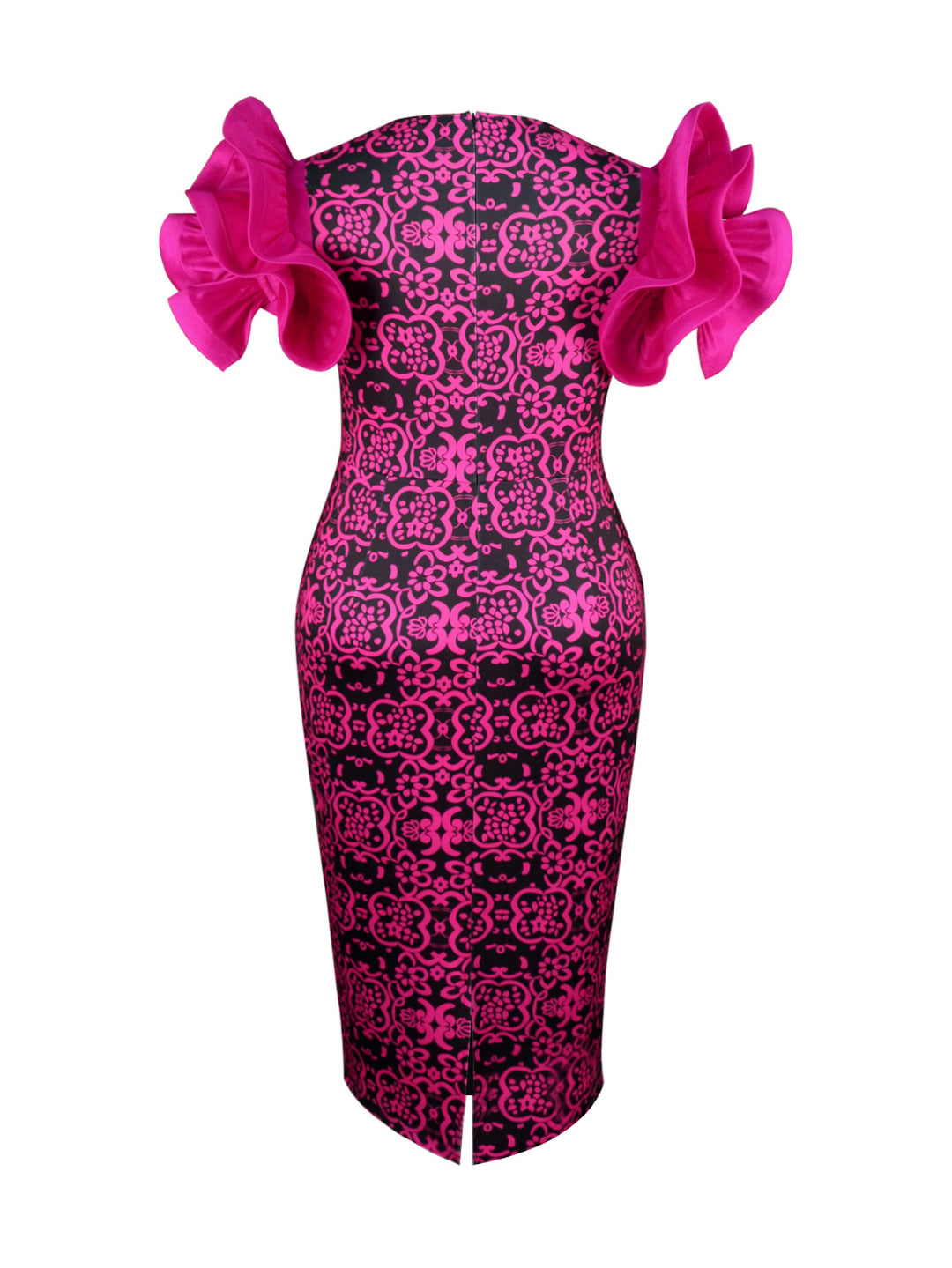 Damen Elegantes Etuikleid mit innovativen Puffärmeln und floralem Muster EB