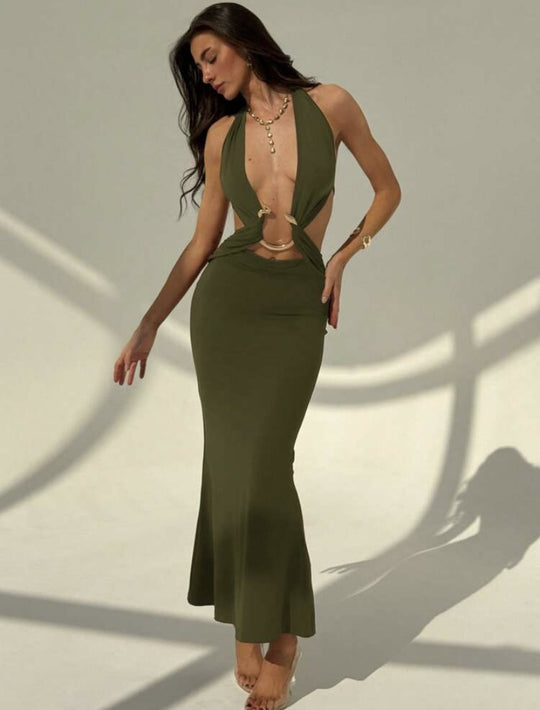 Damen Maxi-Kleid mit verführerischem Halterneck und eleganten Cut-Out-Details EB