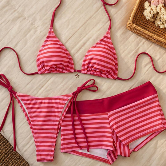Damen Bikini-Set aus hochwertiger Baumwolle mit verspieltem Streifenmuster EB