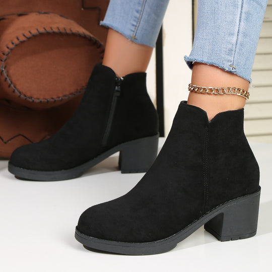 Damen nan elegante Stiefelette mit mittelhohem Blockabsatz, seitlichem Reißverschluss und gepolstertem Komfortfußbett EB
