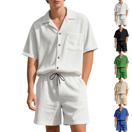 Herren nan Urlaubs-Set mit offenem Hemd mit kubanischem Kragen und Tunnelzug-Bermuda EB