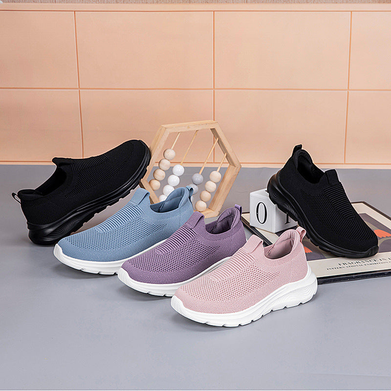 Damen Komfortable Slip-On Sneakers mit elastischem Strickoberteil EB