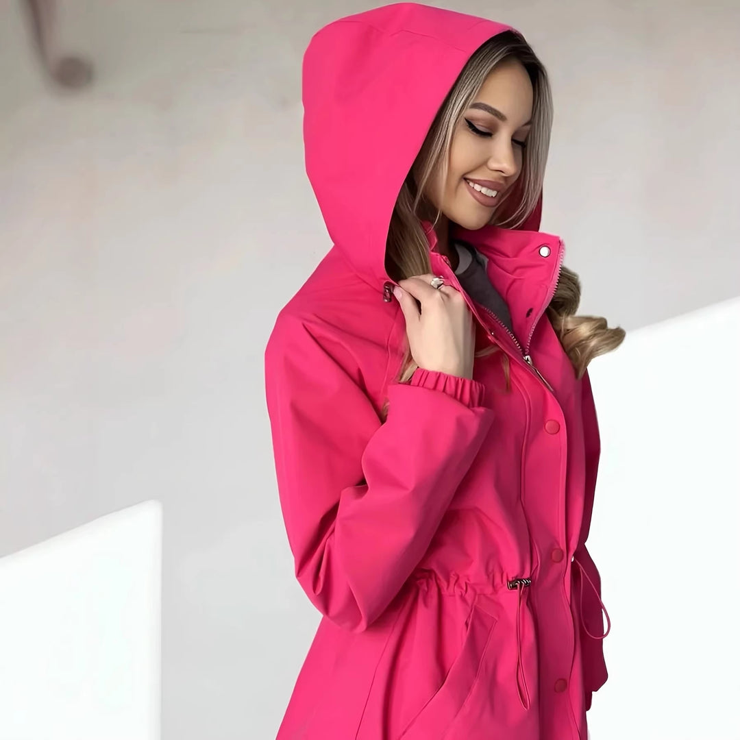 Damen nan wasserfeste Regenjacke mit Kapuze und Taillenzug EB
