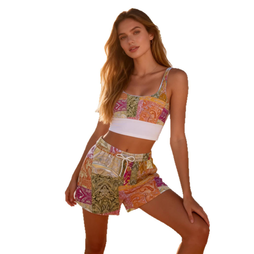 Damen Sommerliches Sporttop und Shorts Set EB