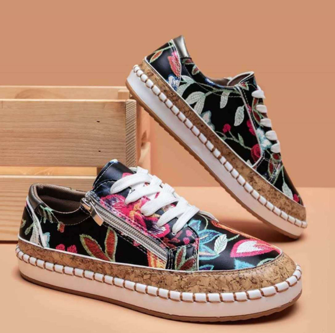 Damen Sneaker mit floralem Design und Korksohle EB