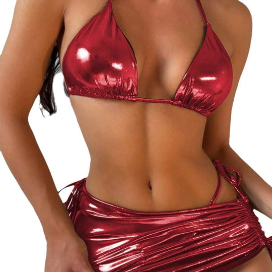 Damen Hochglanz Triangel-Bikini mit Wickelrock EB