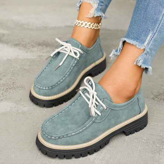 Damen bequeme Leder-Schnürschuhe mit rutschfester Sohle und praktischer Schnürung EB