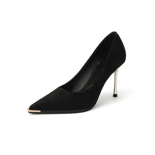 Damen schicke Stiletto-Pumps aus samtigem Obermaterial mit metallischen Akzenten EB