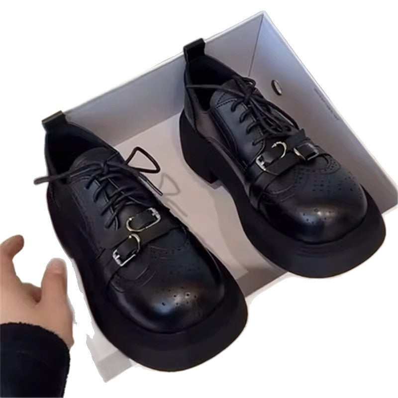 Damen Modische Schnürschuhe mit perforiertem Design und robustem Plateau-Heel EB