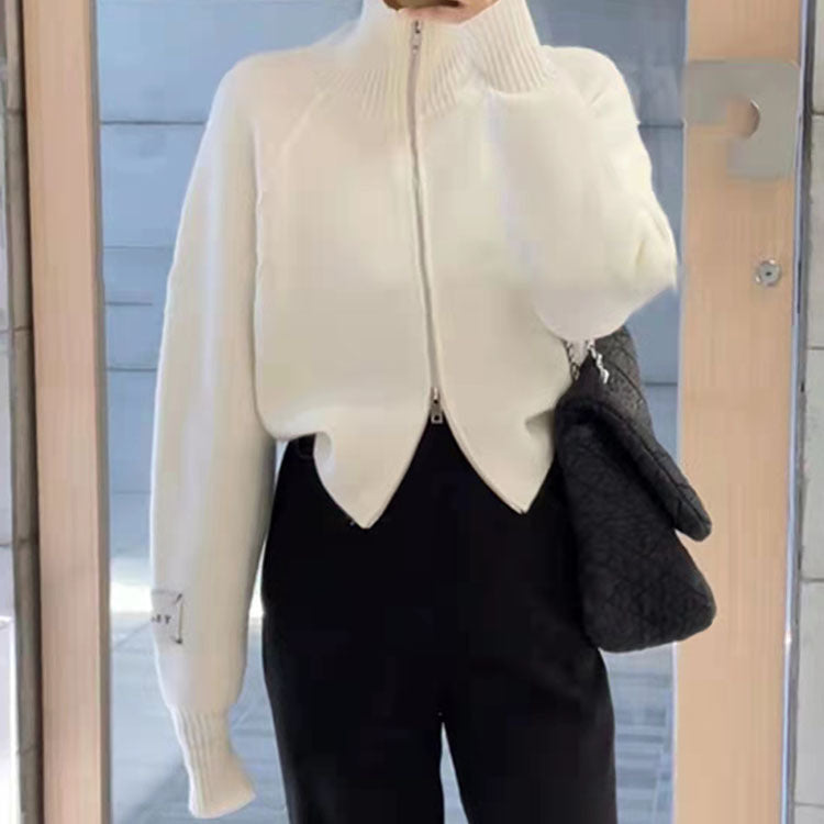 Damen Strickjacke mit hochwertigem Reißverschluss und Stehkragen EB