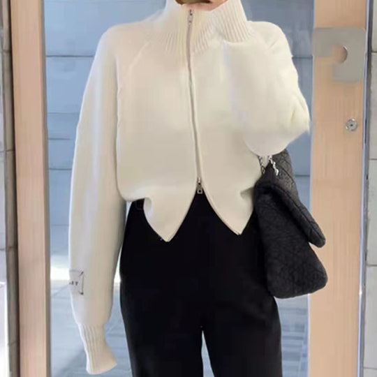 Damen Strickjacke mit hochwertigem Reißverschluss und Stehkragen EB
