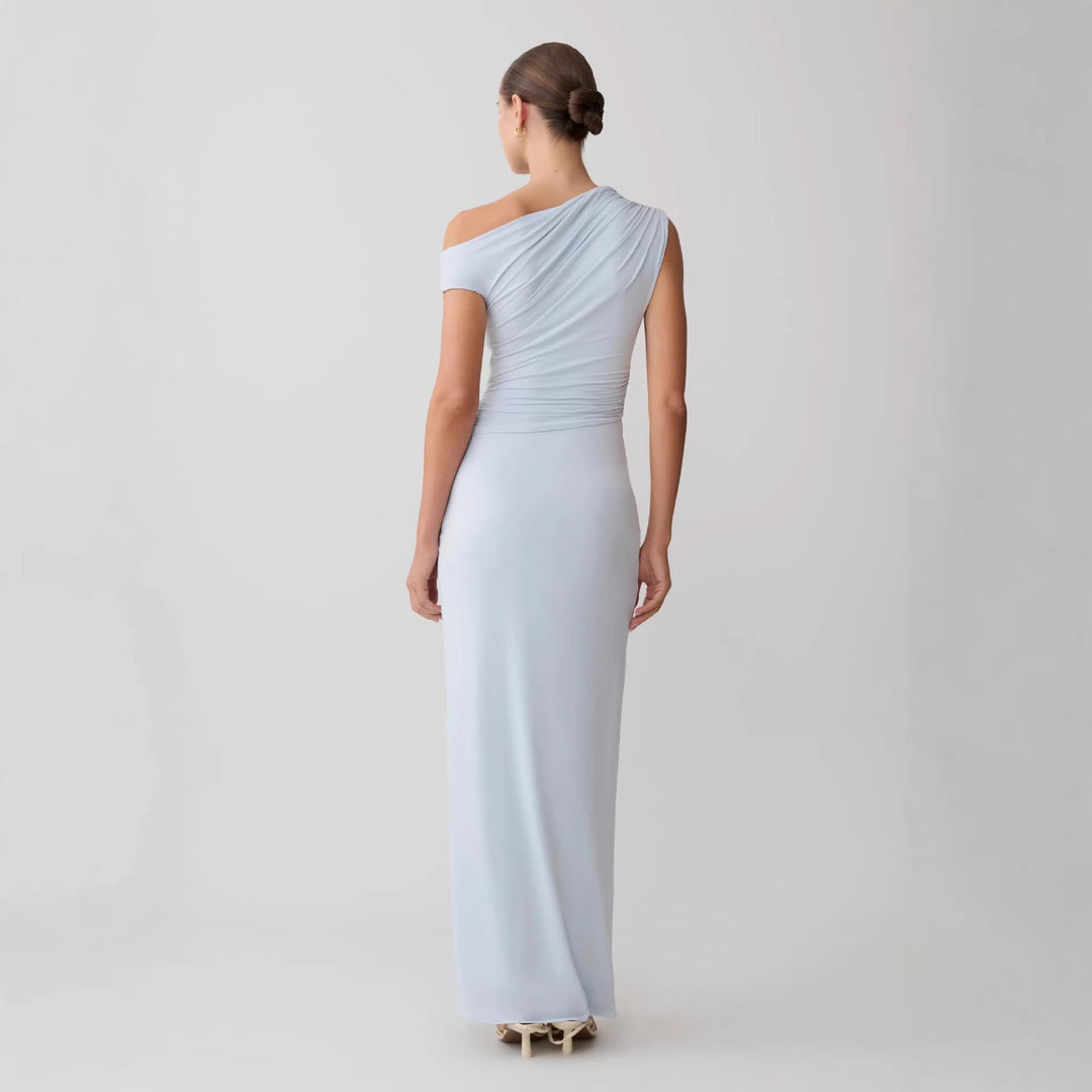 Damen Elegantes Maxi-Kleid mit One-Shoulder Design und hohem Schlitz EB