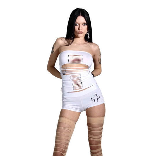 Damen Crop-Top und Shorts-Set mit raffinierten Cut-Outs EB