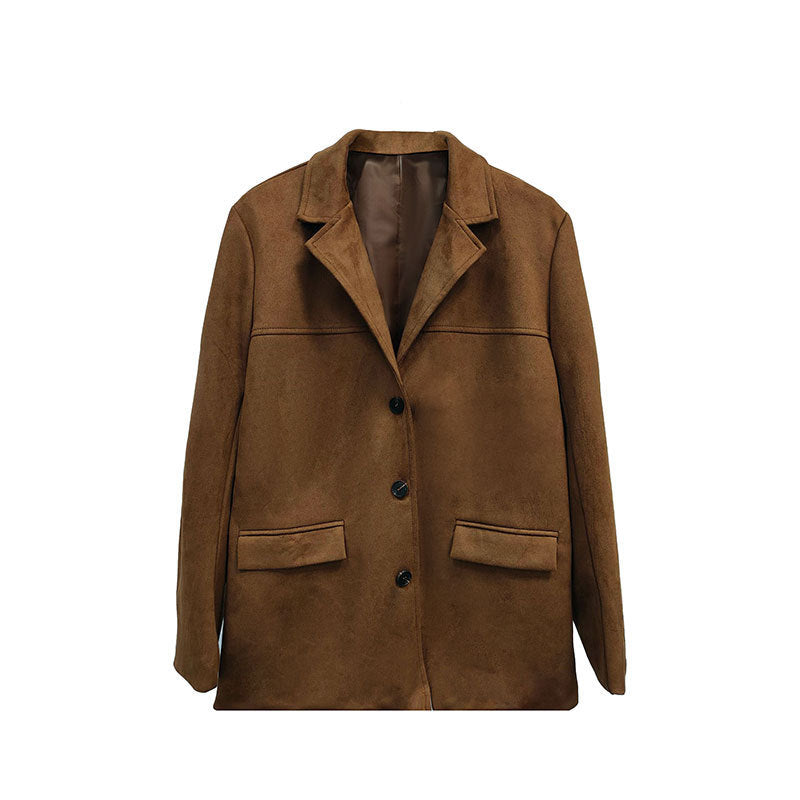 Damen modische Übergangsjacke aus samtähnlichem Material mit praktischen Taschen EB