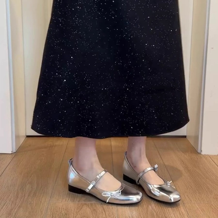 Damen Ballerinas mit glanzvoller Oberfläche und dekorativem Schleifendetail EB