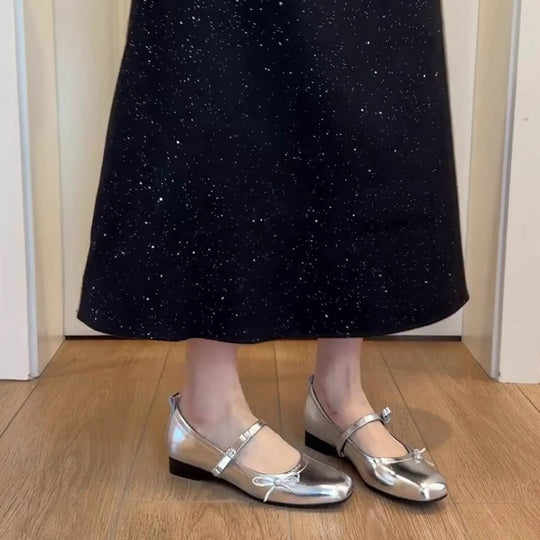 Damen Ballerinas mit glanzvoller Oberfläche und dekorativem Schleifendetail EB