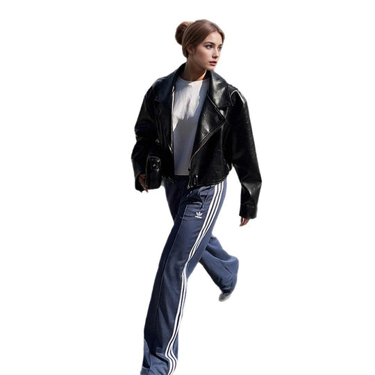 Damen modische Kunstlederjacke mit oversized Schnitt EB