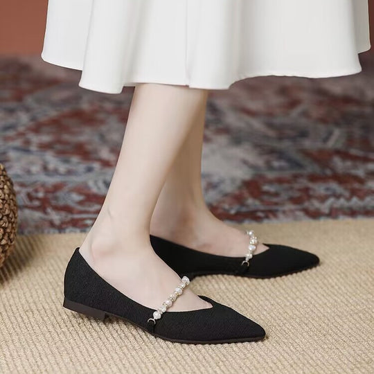 Damen elegante Ballerinas mit Perlenschmuck EB