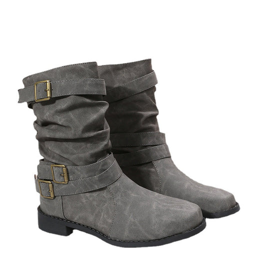 Damen Robuste Stiefel mit modischen Schnallen und lässigem Design EB