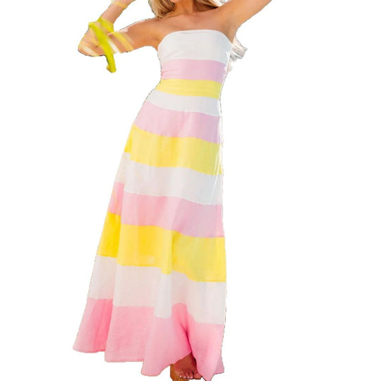 Damen Sommermaxikleid mit modischem Streifenmuster EB