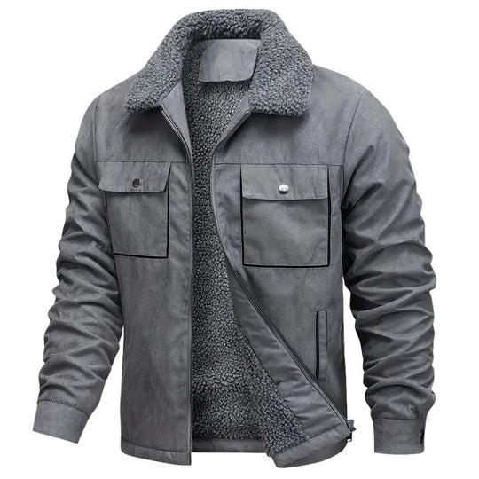 Herren nan sherpagefütterte Workerjacke in Wildlederoptik mit Klappbrusttaschen und Reißverschluss EB