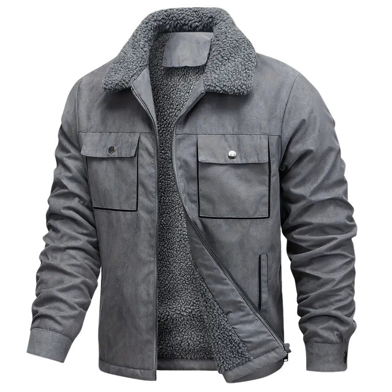 Herren  sherpagefütterte Workerjacke in Wildlederoptik mit Klappbrusttaschen und Reißverschluss EB