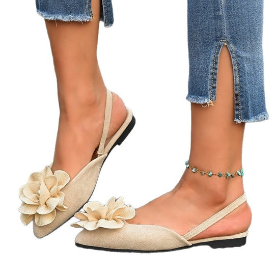 Damen Slingback-Ballerinas mit großer Blumenapplikation und flacher Komfortsohle EB