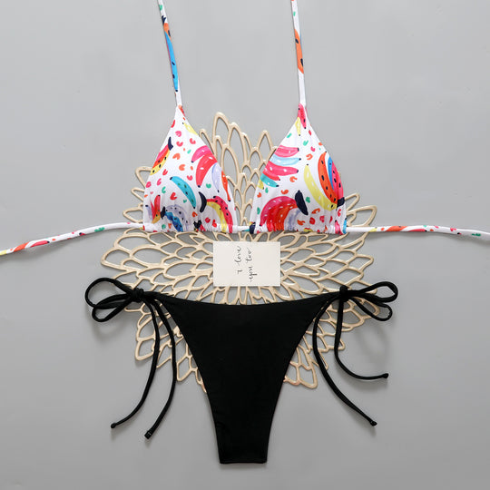 Damen Bikini-Set mit bunten Motiven und verstellbaren Seitenbändern EB