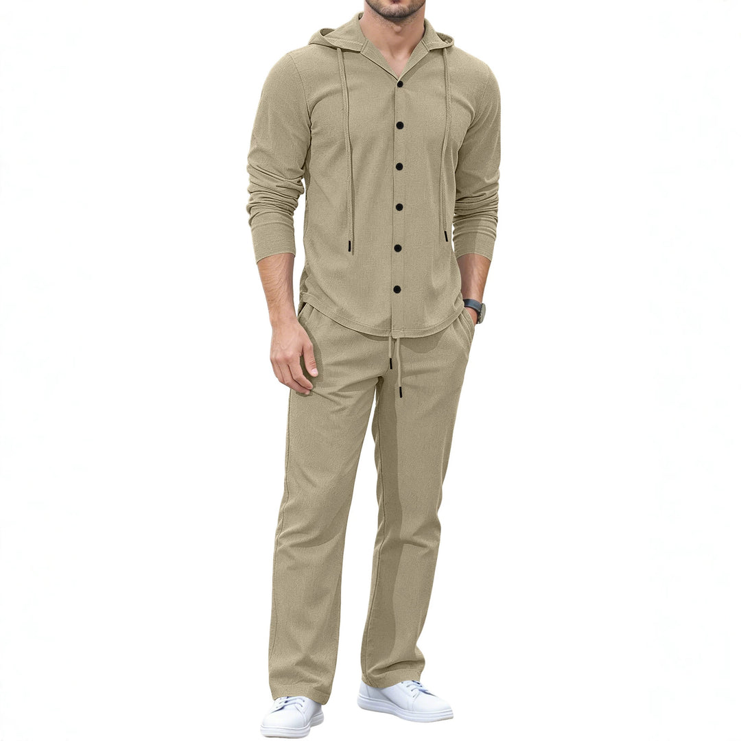 Herren Lässiges Knopf‑Hoodie Lounge‑Set aus Jersey mit Kordelzug und Komfort‑Jogger EB