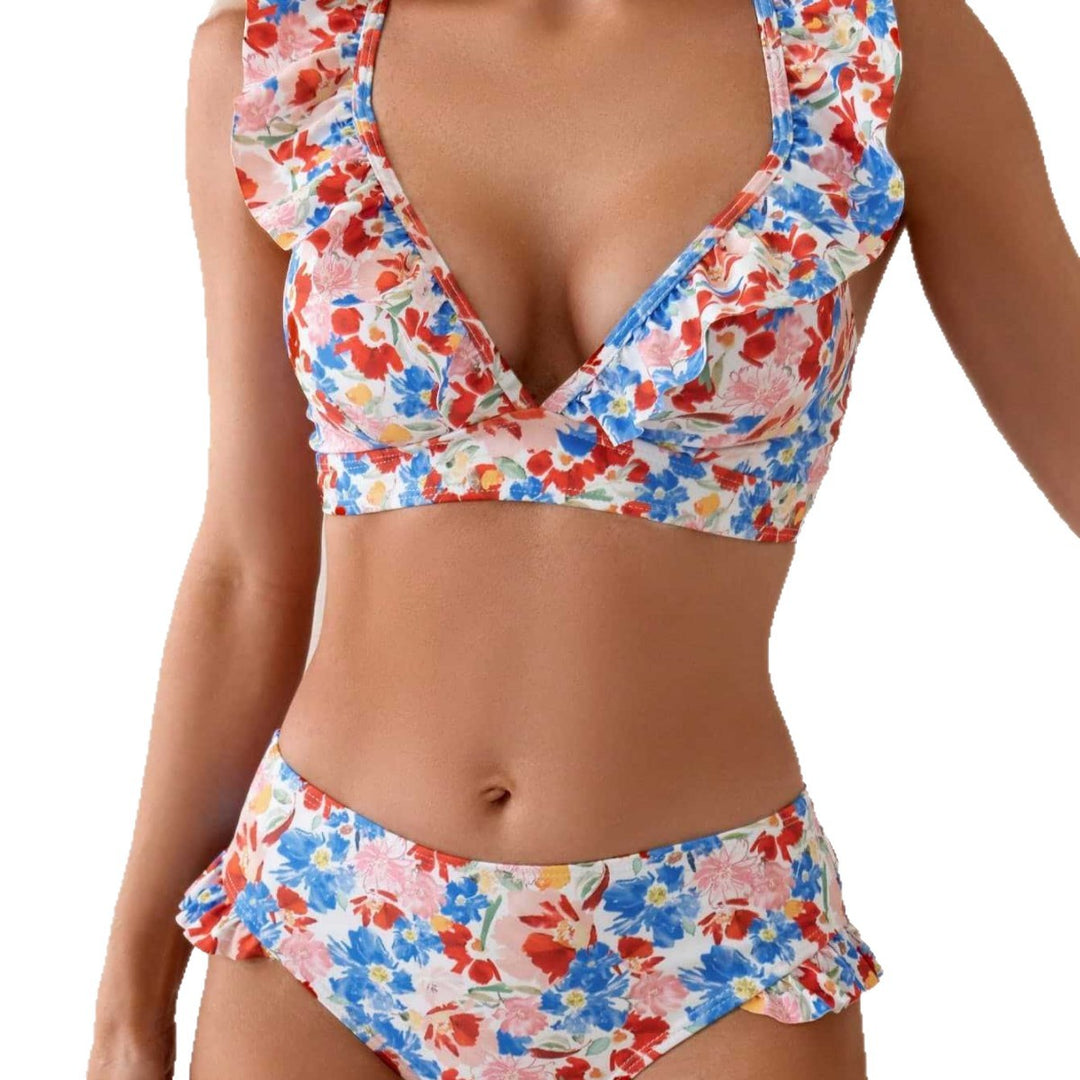 Damen Badeset mit Rüschen und floralem Muster EB