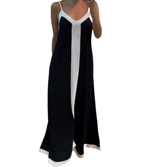 Damen Elegantes Maxikleid mit tiefem V-Ausschnitt und seitlichem Schlitz EB