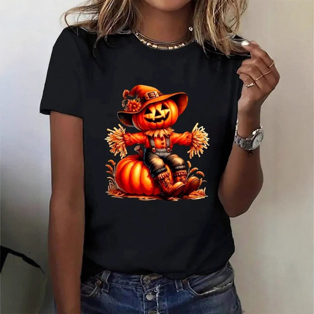 Damen T-Shirt mit stylischem Kürbis-Motiv und aufregendem Animal-Print EB