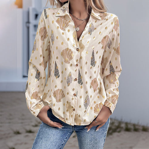 Damen Bluse mit eleganten Muschel- und Goldakzenten EB