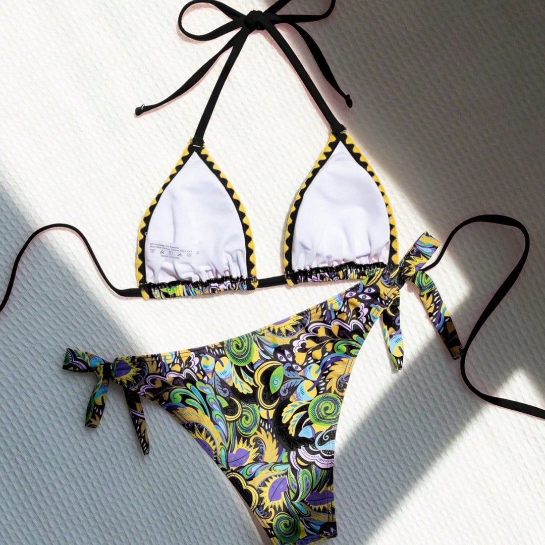 Damen Triangel-Bikini mit buntem Print und verstellbaren Trägern EB