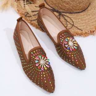 Damen elegante Ballerinas mit funkelndem Blumenapplikation EB