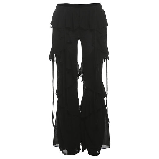 Damen Rüschenhose mit fließenden Elementen und verstellbaren Bändern EB