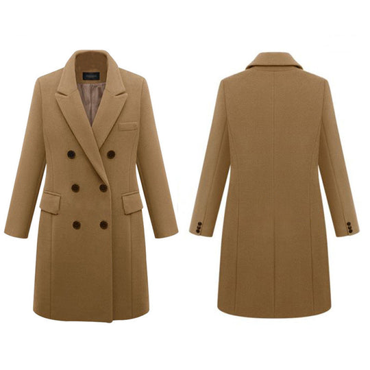 Damen eleganter doppelt-geknöpfter Wollmantel mit Taschen EB