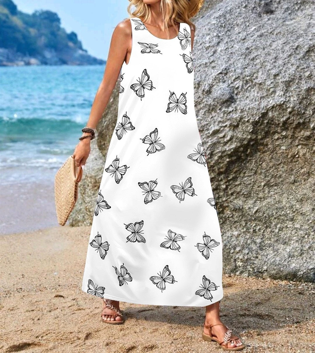 Damen Maxikleid mit einzigartigen Schmetterlingsdruck EB