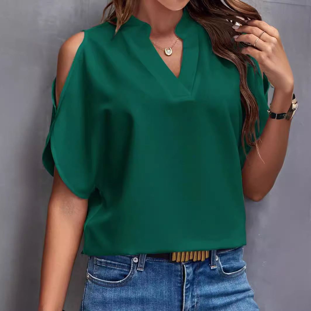 Damen Bluse mit Cut-Out-Ärmeln und eleganter Stehkragen EB
