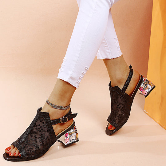 Damen glamouröse Slingback-Sandalen mit funkelndem Schmuckdetail EB