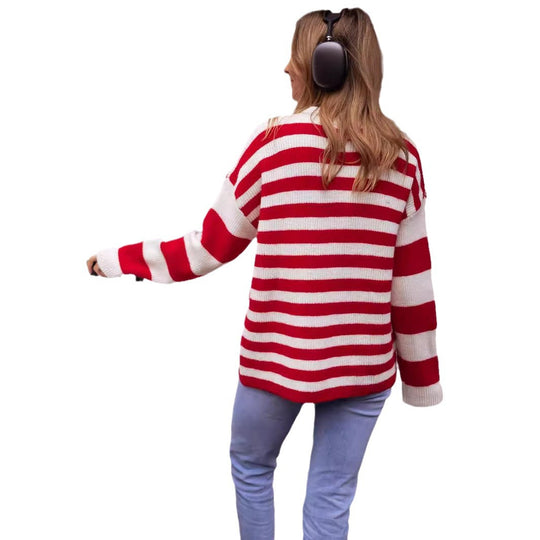 Damen lässiger Streifenpullover mit weitem Schnitt und gemütlichem Material EB