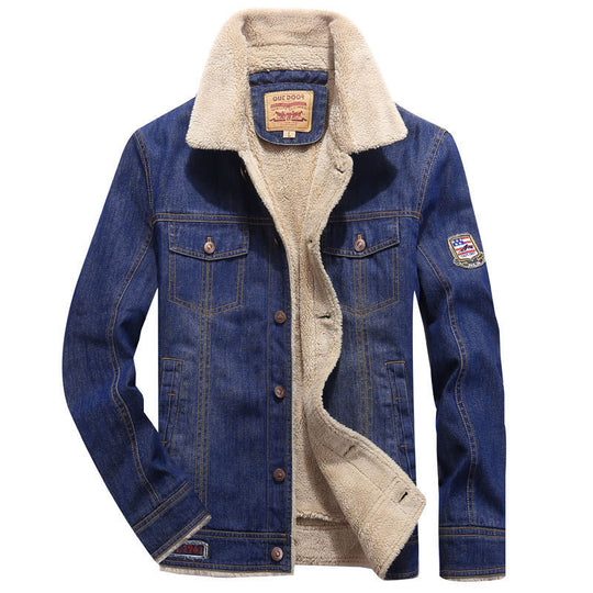 Herren Denim-Workerjacke mit wärmender Teddyfleece-Innenlage und Sherpa-Kragen EB