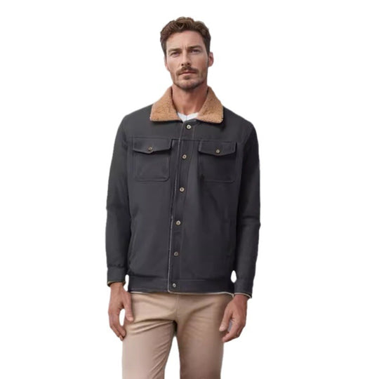 Herren lässige Jacke mit Kunstfellkragen und praktischen Taschen EB