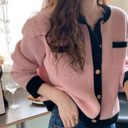 Damen Strickjacke mit hochwertigen Details und modischem Zwei-Farben-Design EB