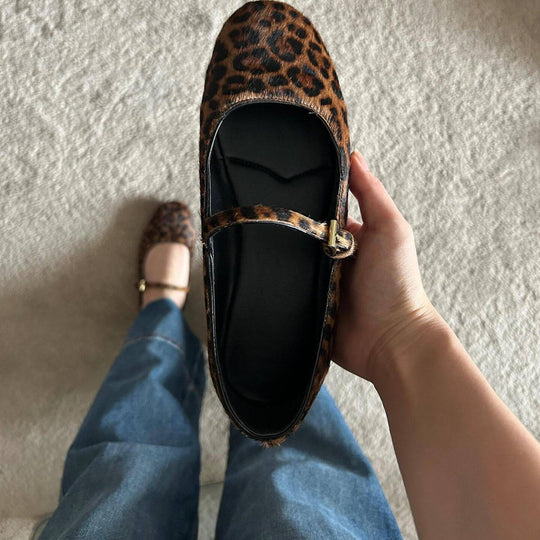 Damen Ballerinas mit elegantem Riemendesign und modischem Leopardenmuster EB